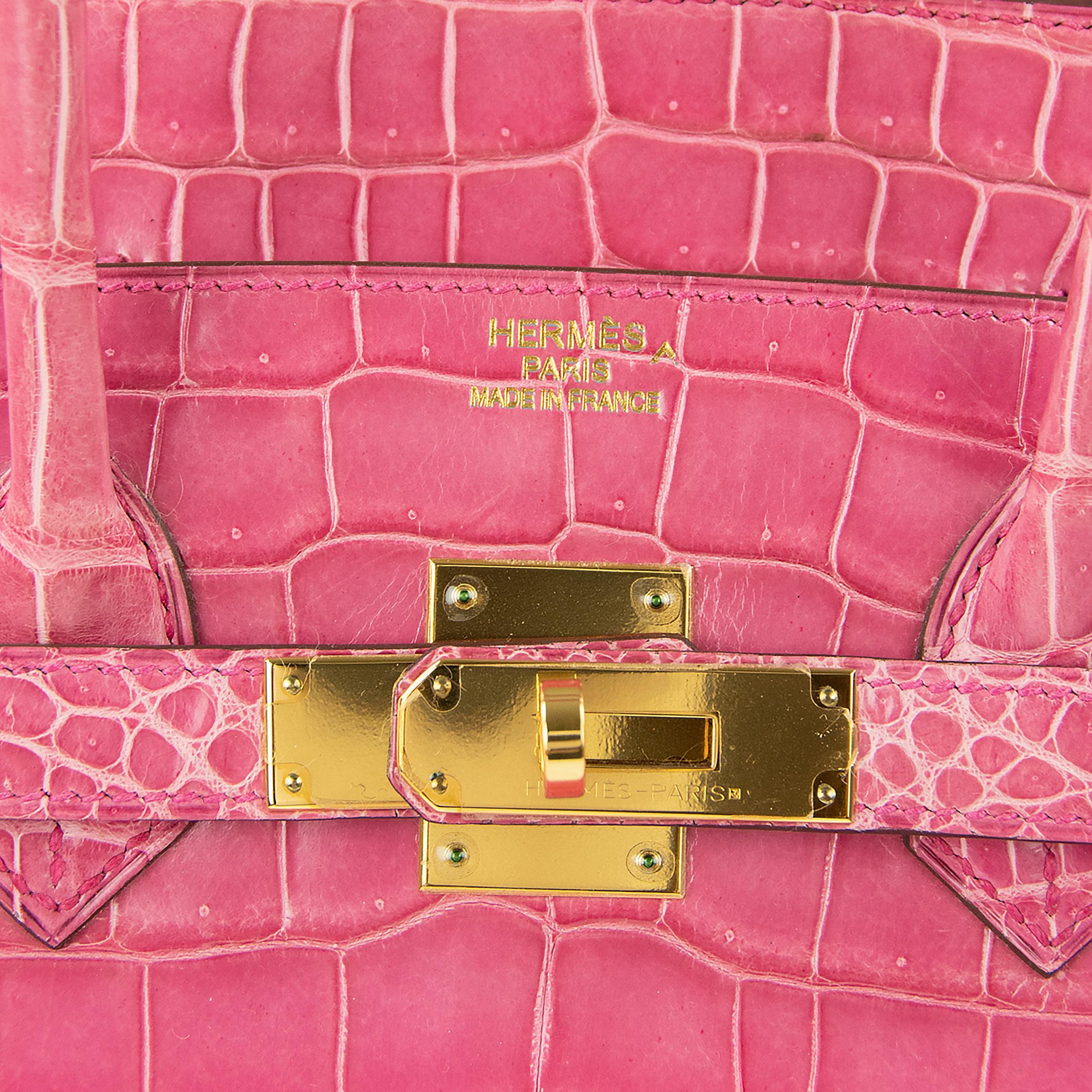 Hermes Birkin 35cm Pink Porosus Crocodile GHW For Sale 4