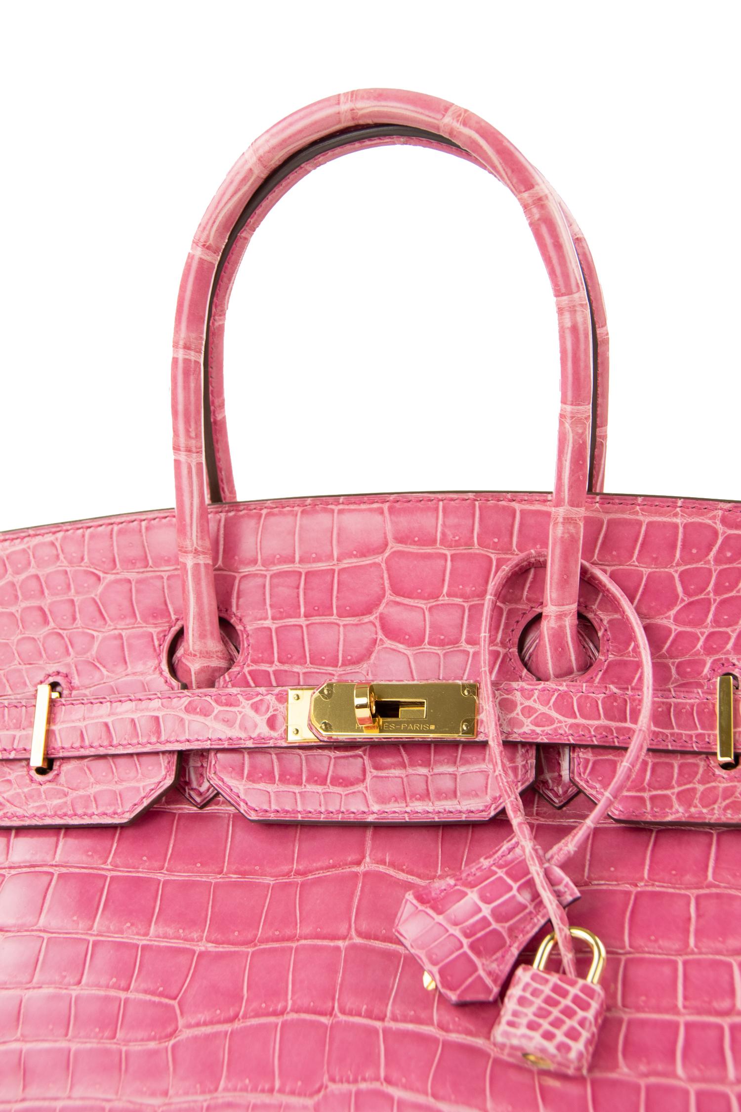 Hermes Birkin 35cm Pink Porosus Crocodile GHW In New Condition For Sale In Newport, RI
