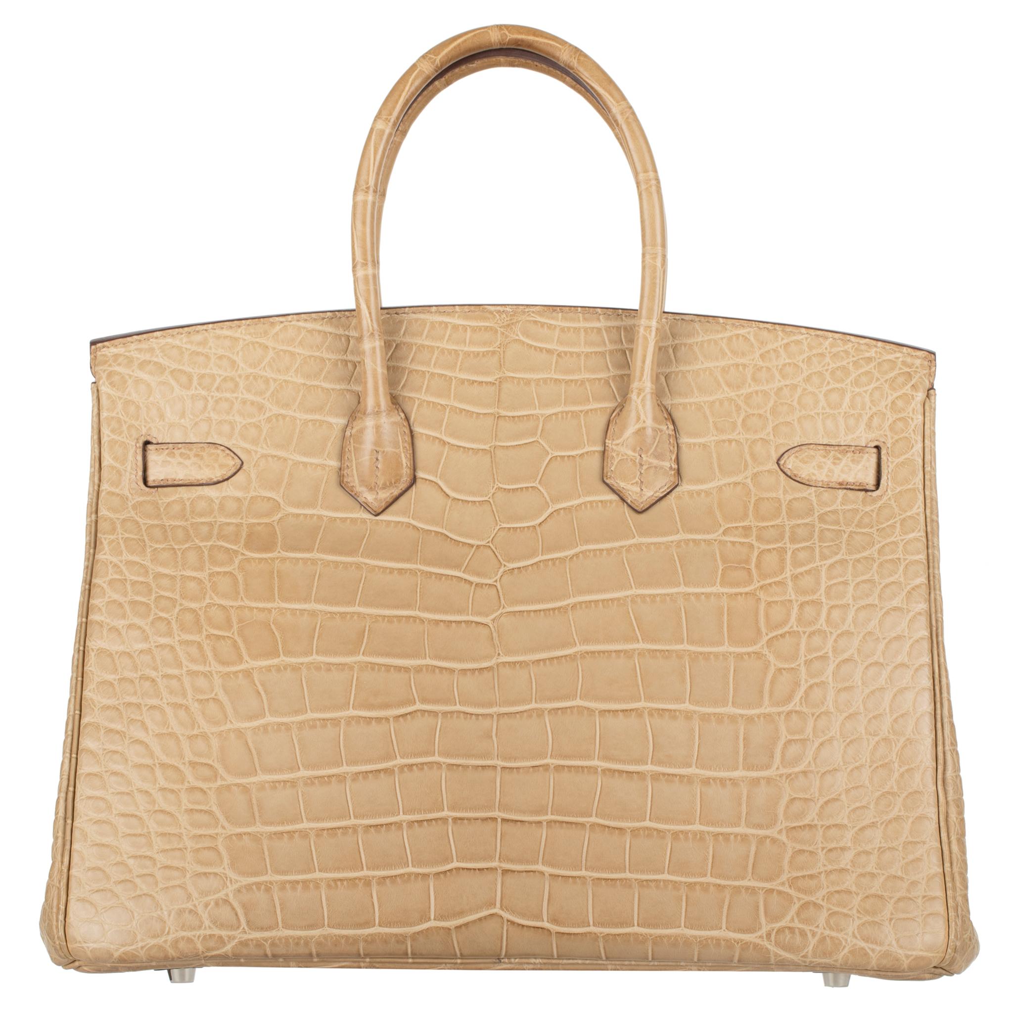 Hermès Birkin 35cm Poussiere Alligator Mat Palladium Hardware en vente 7