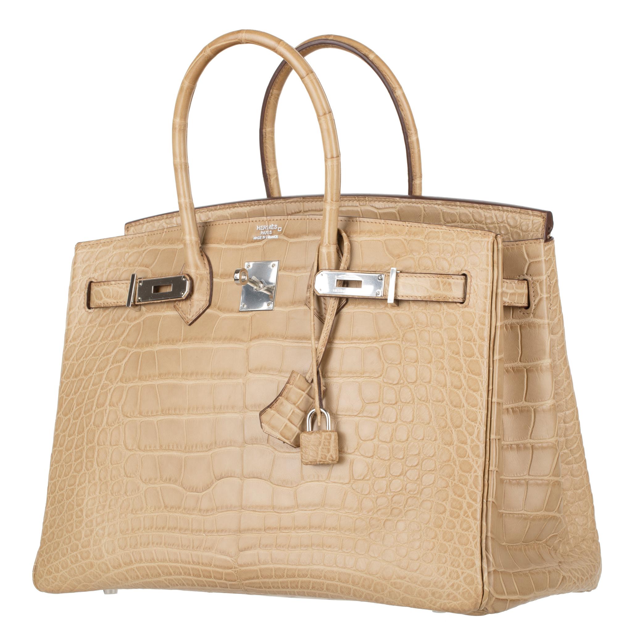 Women's or Men's Hermès Birkin 35cm Poussiere Matte Alligator Palladium Hardware For Sale