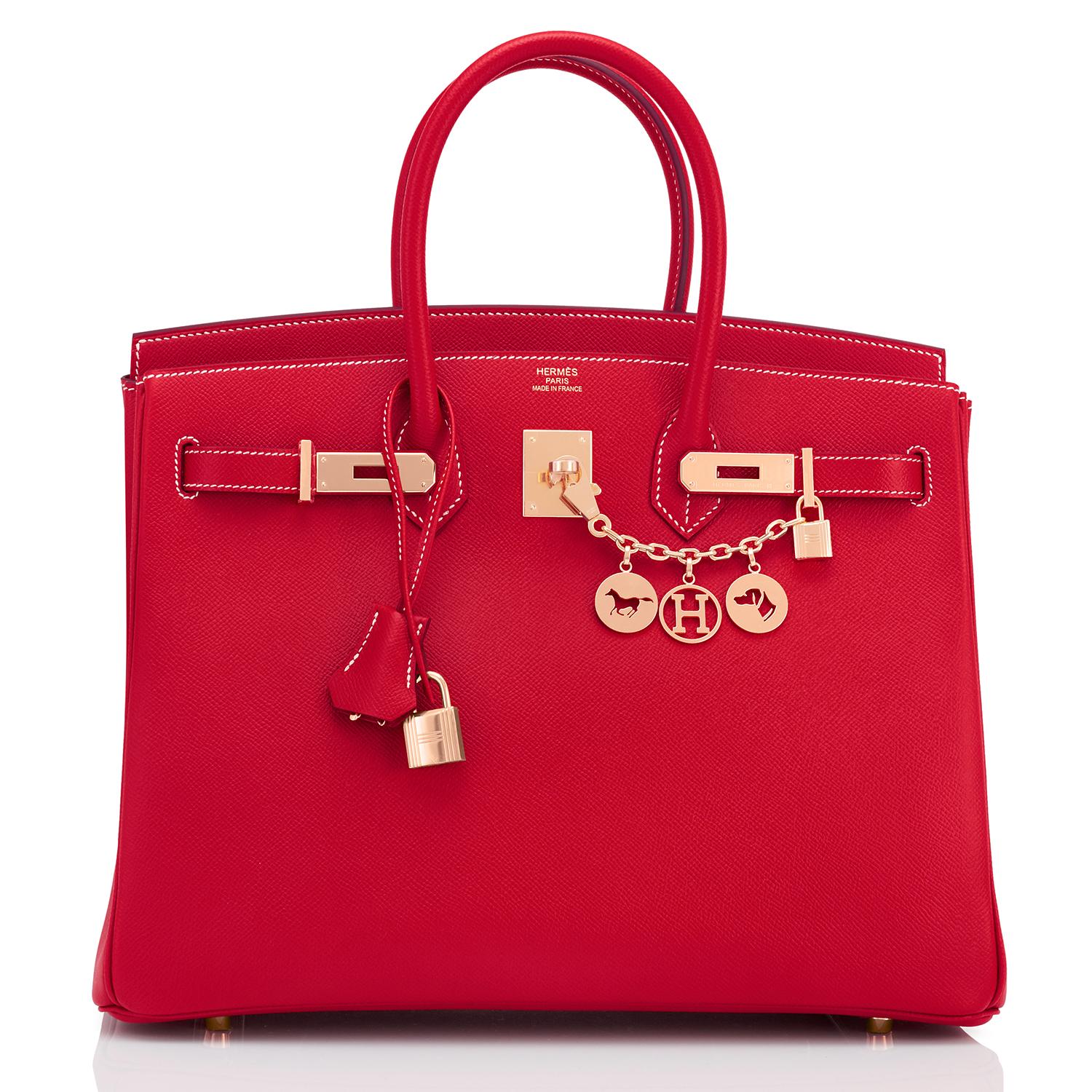 Red Hermes Birkin 35cm Rouge Casaque Blue Thalassa Bag Permabrass Candy Rare NEW