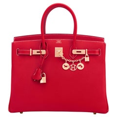 Hermes Birkin 35cm Rouge Casaque Bleu Thalassa Sac Permabrass Candy Rare NEW