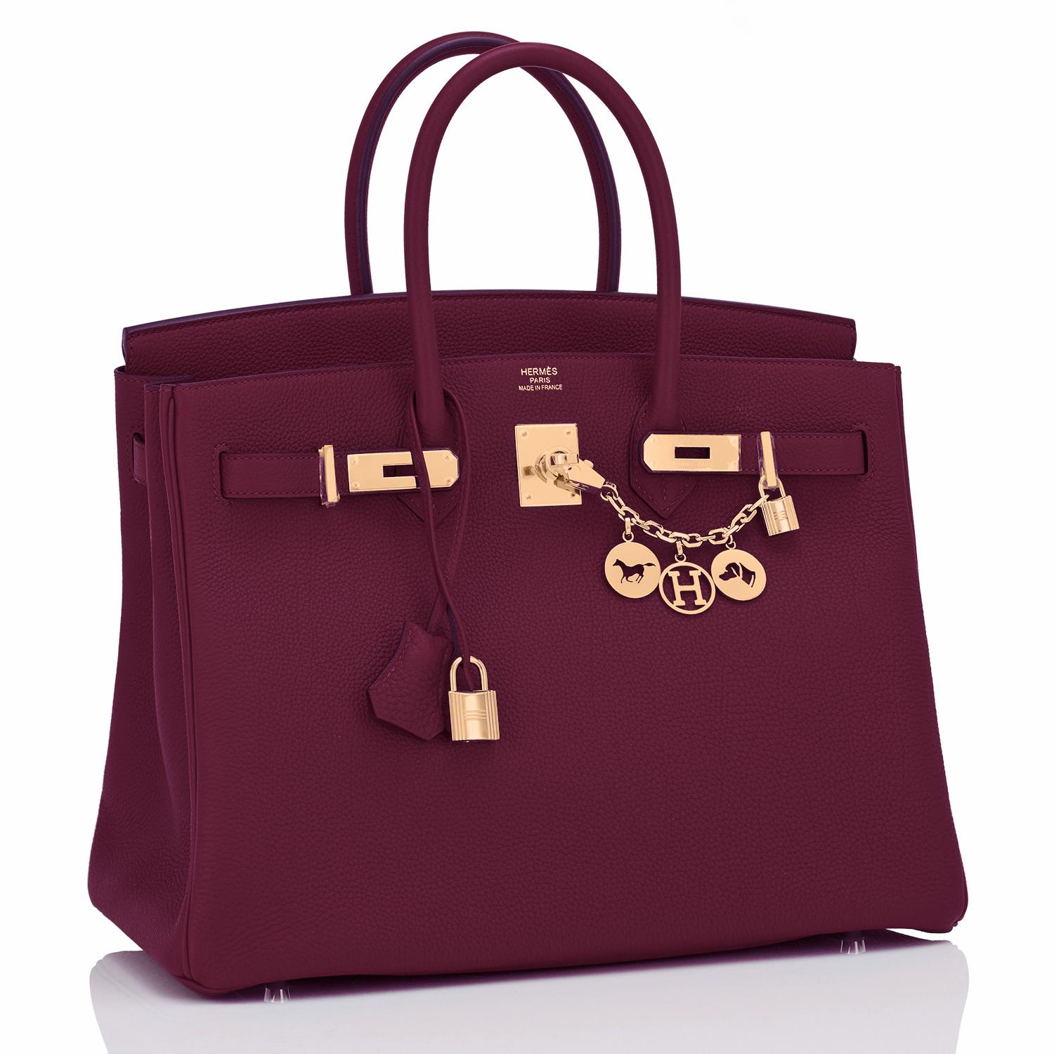 Hermes Birkin 35cm Rouge H Togo Gold Deep Bordeaux Red Birkin Bag Y Stamp, 2020
The ultimate holiday gift for yourself or your loved one!
Just purchased from Hermes store; bag bears new 2020 interior Y Stamp.
Brand New in Box.  Store Fresh. 