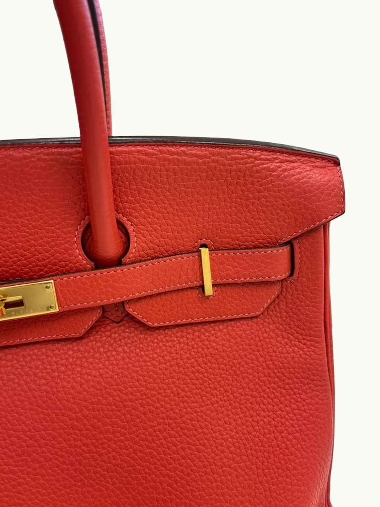 Hermes Birkin 35cm Rouge Pivoine Clemence Leather Gold Hardware Handbag en vente 8