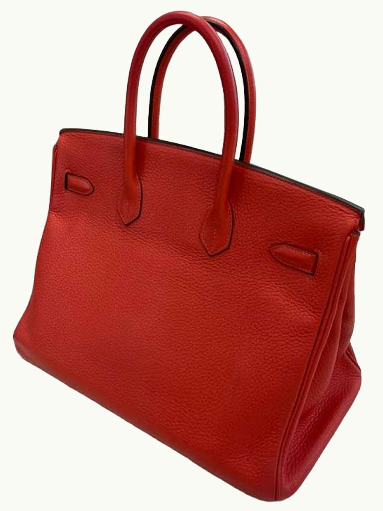 Hermes Birkin 35cm Rouge Pivoine Clemence Leather Gold Hardware Handbag en vente 10