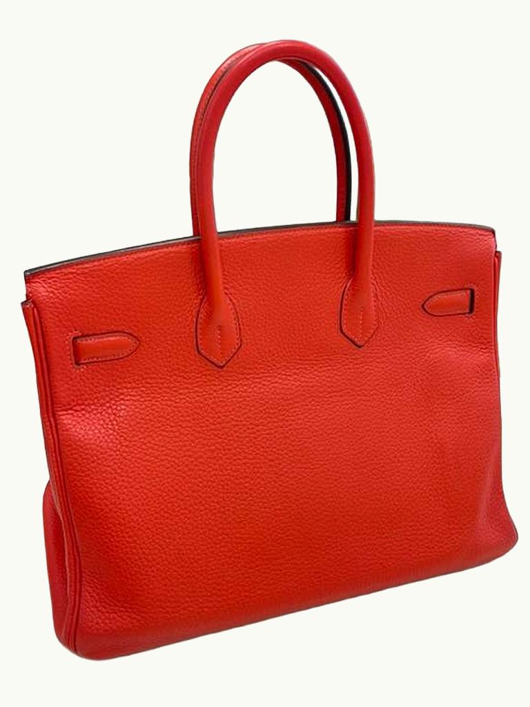 Hermes Birkin 35cm Rouge Pivoine Clemence Leather Gold Hardware Handbag en vente 12