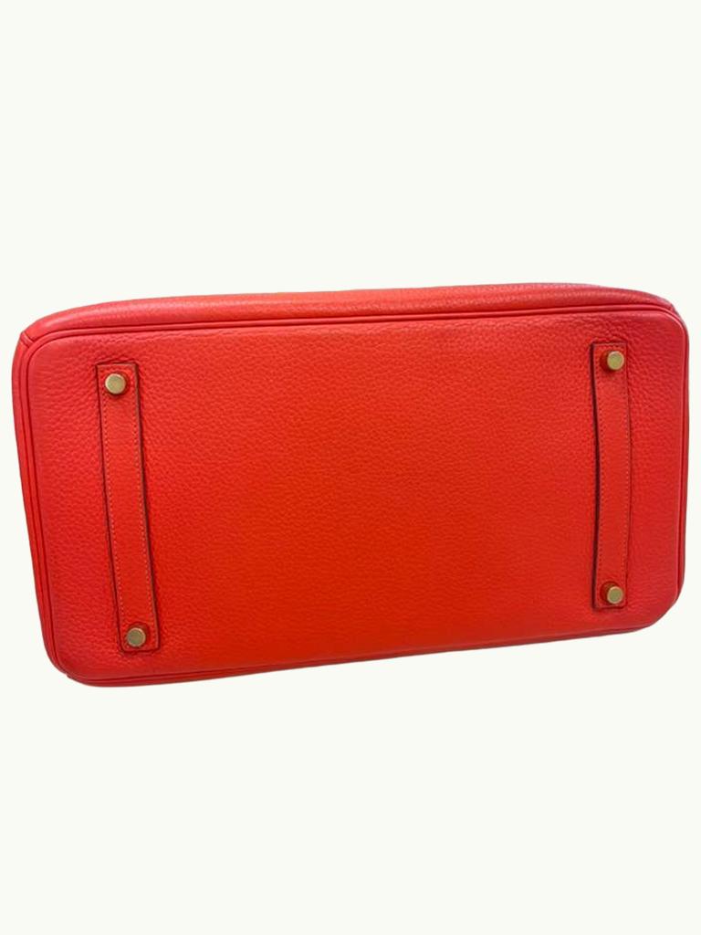 Hermes Birkin 35cm Rouge Pivoine Clemence Leather Gold Hardware Handbag en vente 13