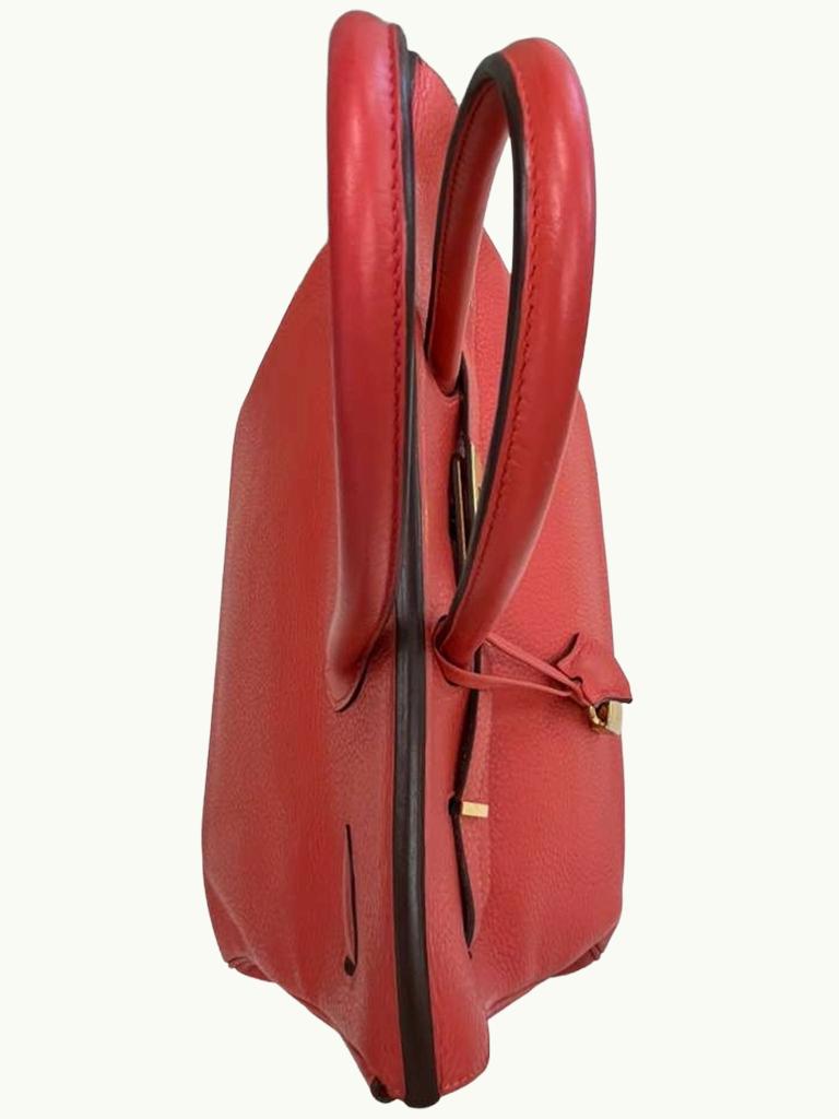 Hermes Birkin 35cm Rouge Pivoine Clemence Leather Gold Hardware Handbag en vente 16