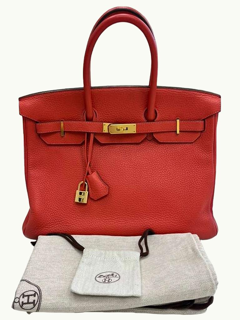 Hermes Birkin 35cm Rouge Pivoine Clemence Leather Gold Hardware Handbag Bon état - En vente à Aventura, FL