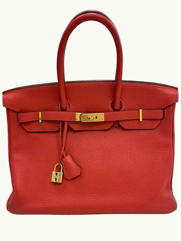 Hermes Birkin 35cm Rouge Pivoine Clemence Leather Gold Hardware Handbag Pour femmes en vente
