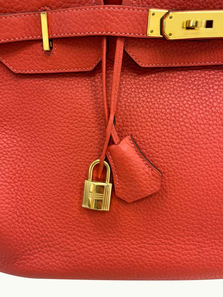 Hermes Birkin 35cm Rouge Pivoine Clemence Leather Gold Hardware Handbag en vente 2