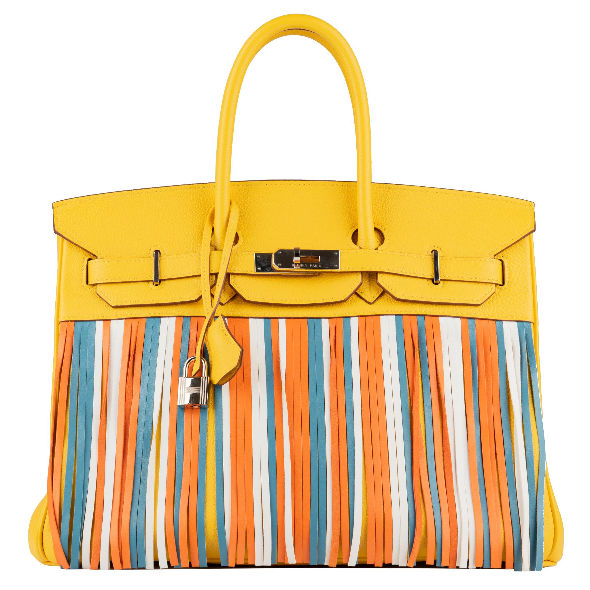 Hermes Birkin 35cm Soleil e frangia multicolore Swift in pelle Palladium Hardware In condizioni ottime a Sydney, New South Wales