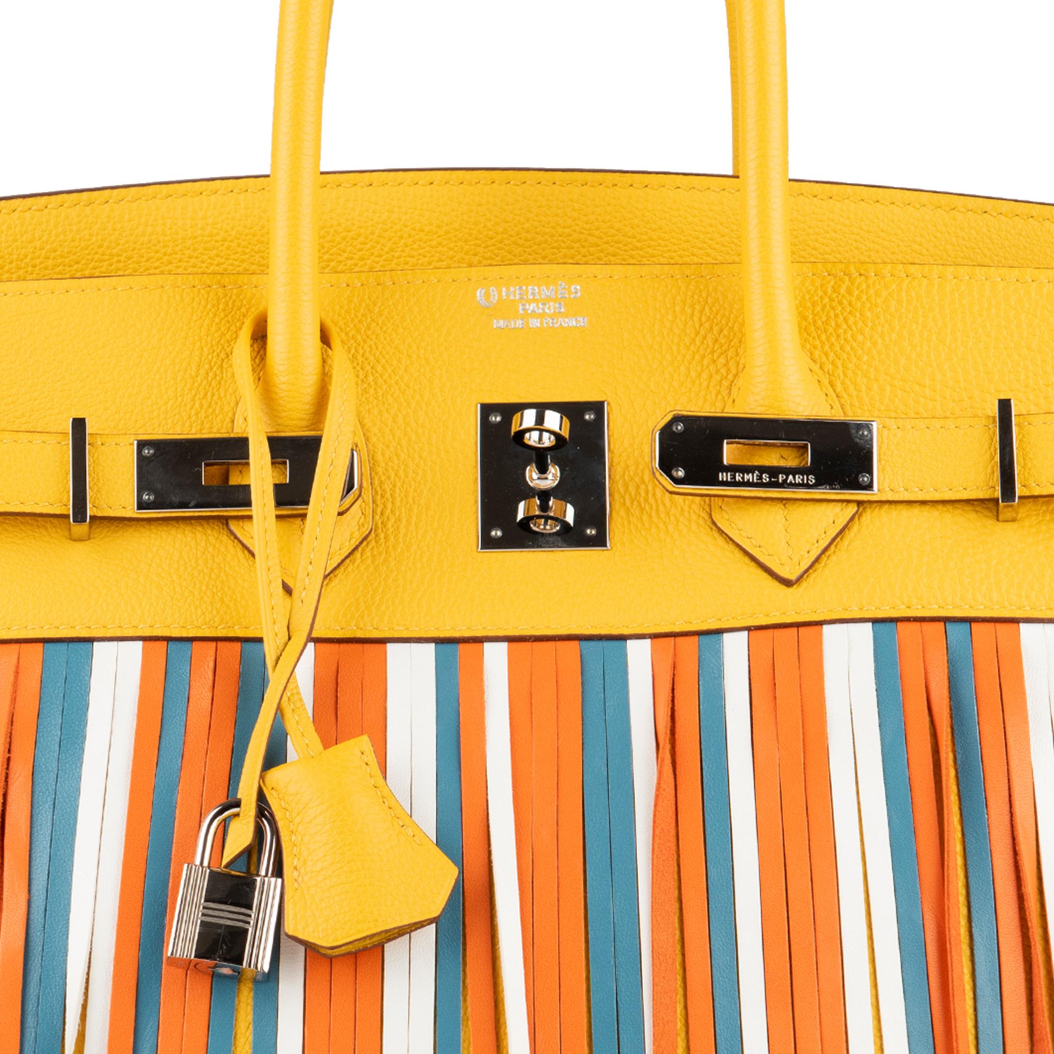 da uomo o donna Hermes Birkin 35cm Soleil e frangia multicolore Swift in pelle Palladium Hardware