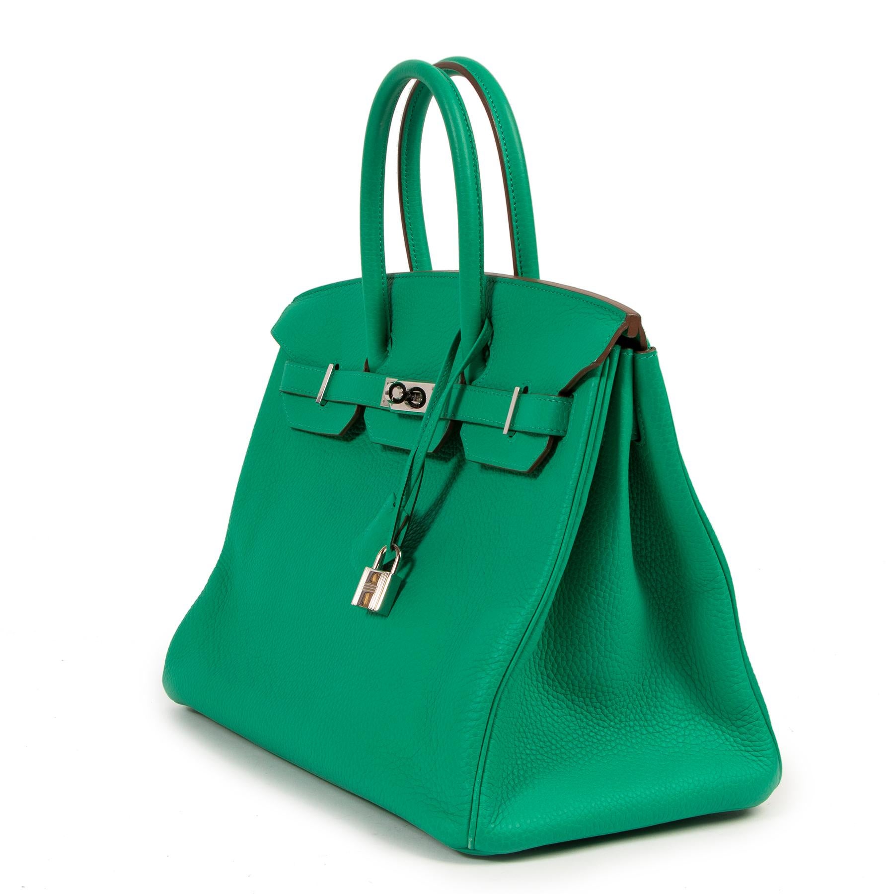 Hermès Birkin 35cm Taurillon Clemence Green Menthe PHW In Excellent Condition In Antwerp, BE