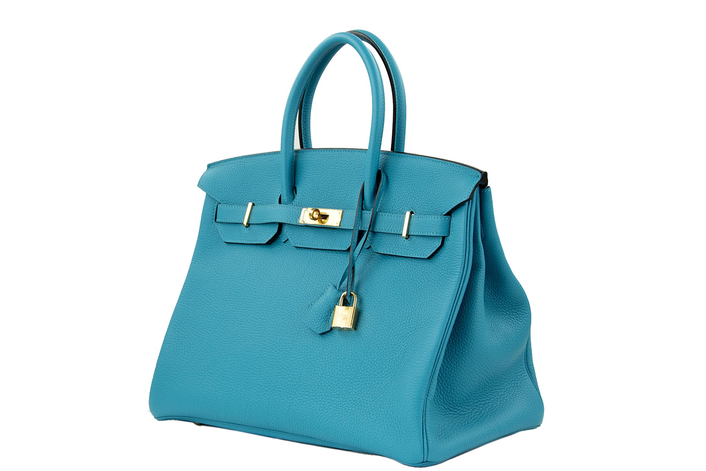 Hermes Birkin 35cm Bright Blue Clemence GHW In Excellent Condition For Sale In Newport, RI