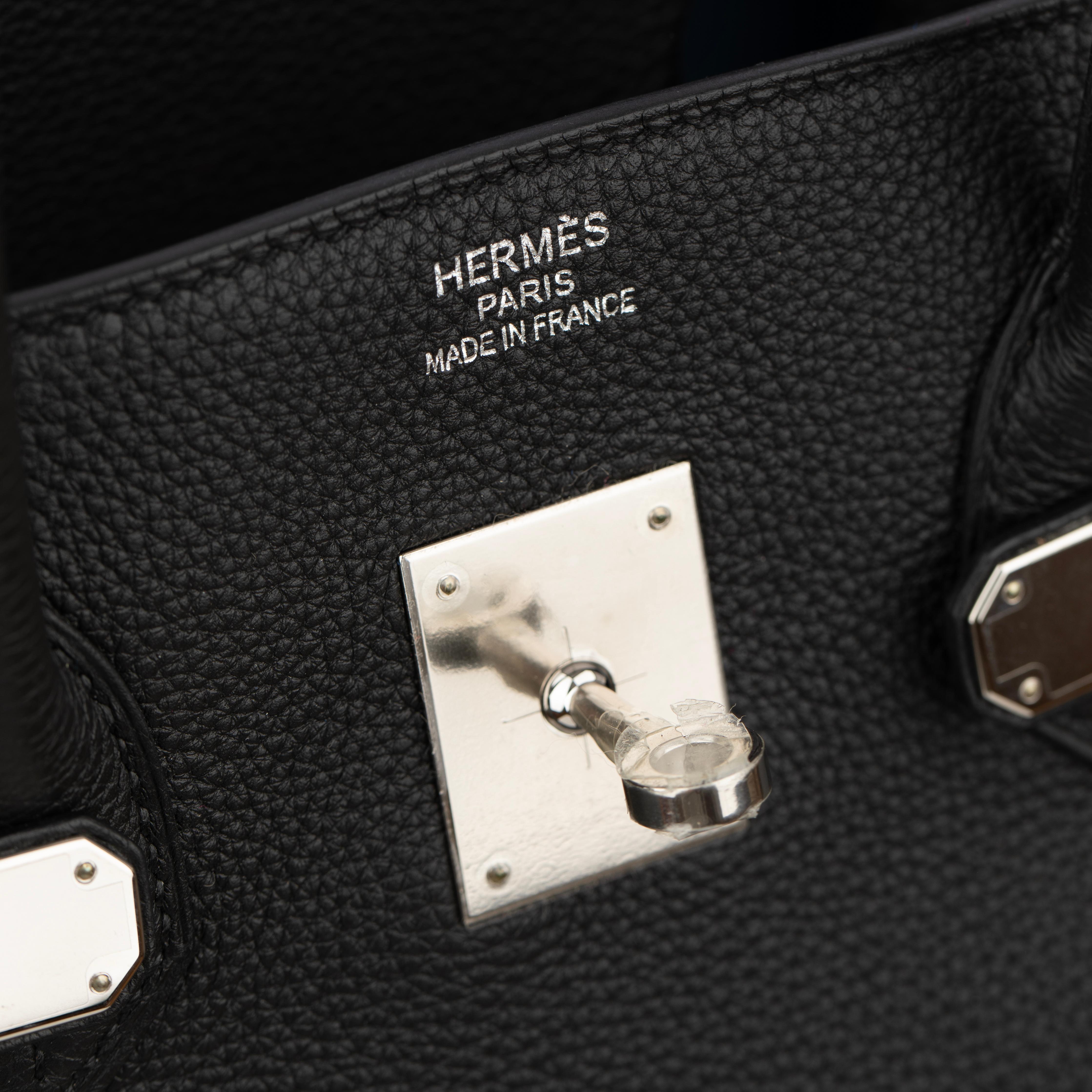 Hermes Birkin 35cm Verso Black and Blue Agate Togo Leather Palladium Hardware For Sale 9