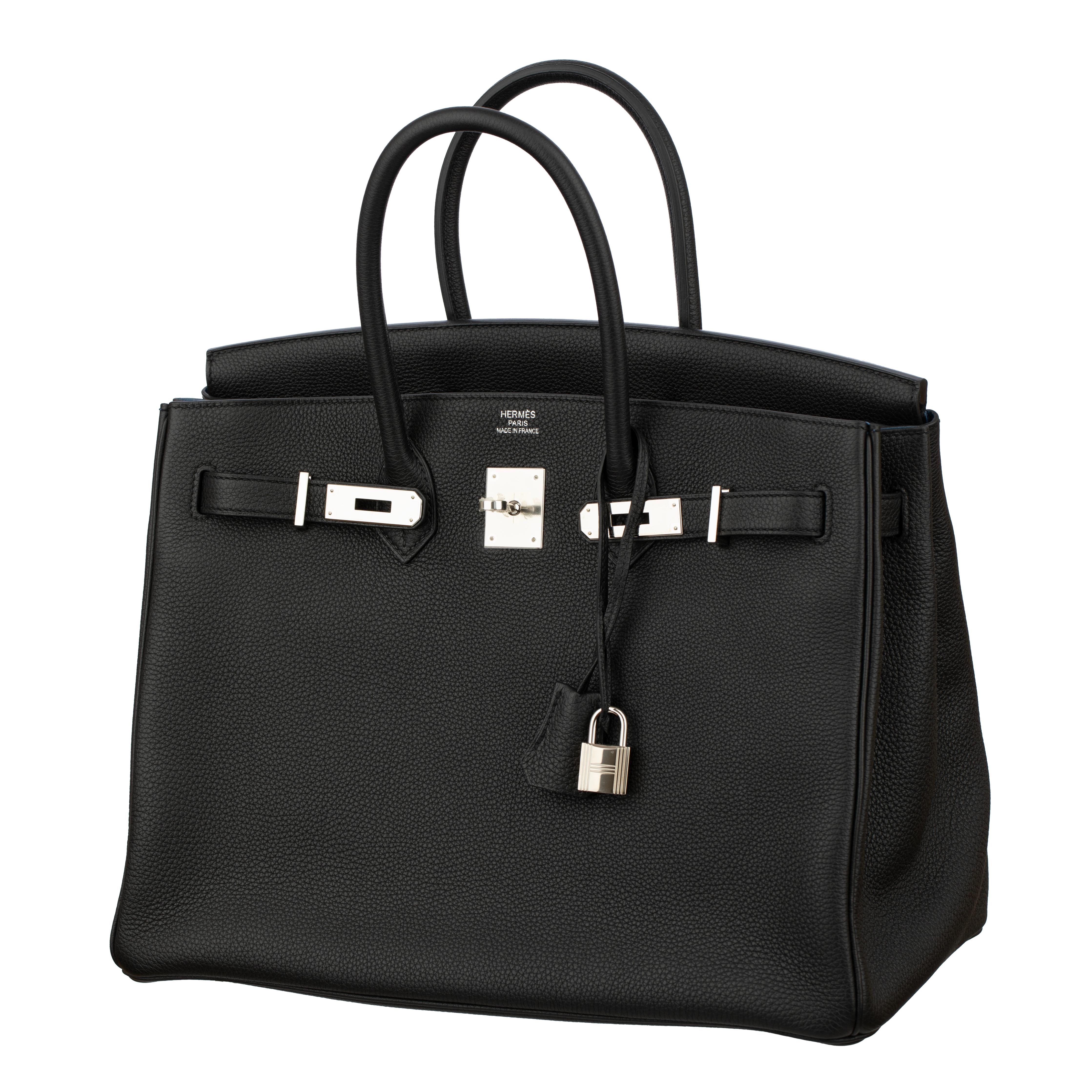 Hermes Birkin 35cm Verso Black and Blue Agate Togo Leather Palladium Hardware For Sale 1