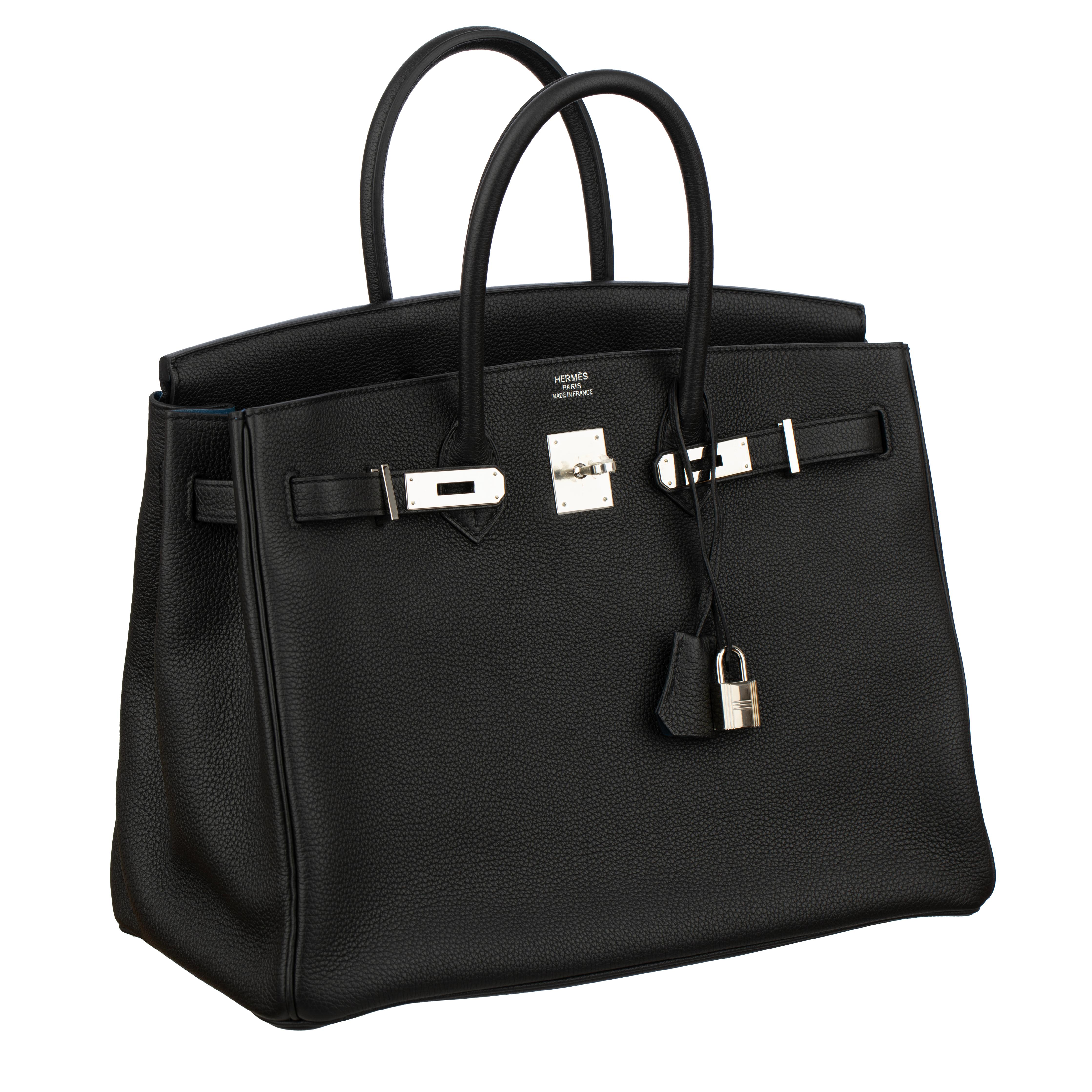 Hermes Birkin 35cm Verso Black and Blue Agate Togo Leather Palladium Hardware For Sale 2