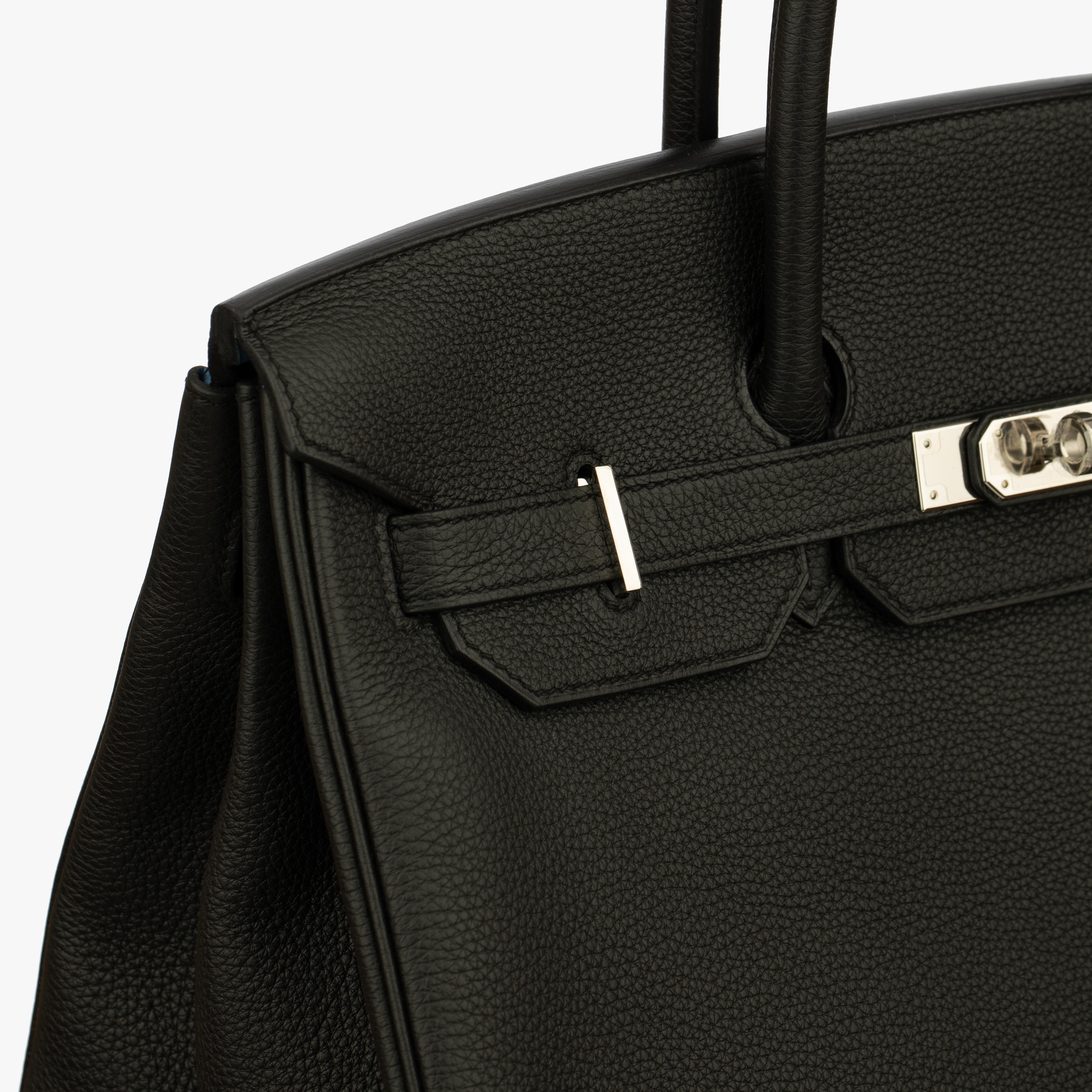 Hermes Birkin 35cm Verso Black and Blue Agate Togo Leather Palladium Hardware For Sale 5