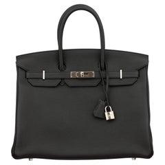 Hermes Birkin 35cm Verso Black and Blue Agate Togo Leather Palladium Hardware