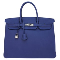Hermes Birkin 40 Bag Blue de Prusse Palladium Hardware Togo Leather