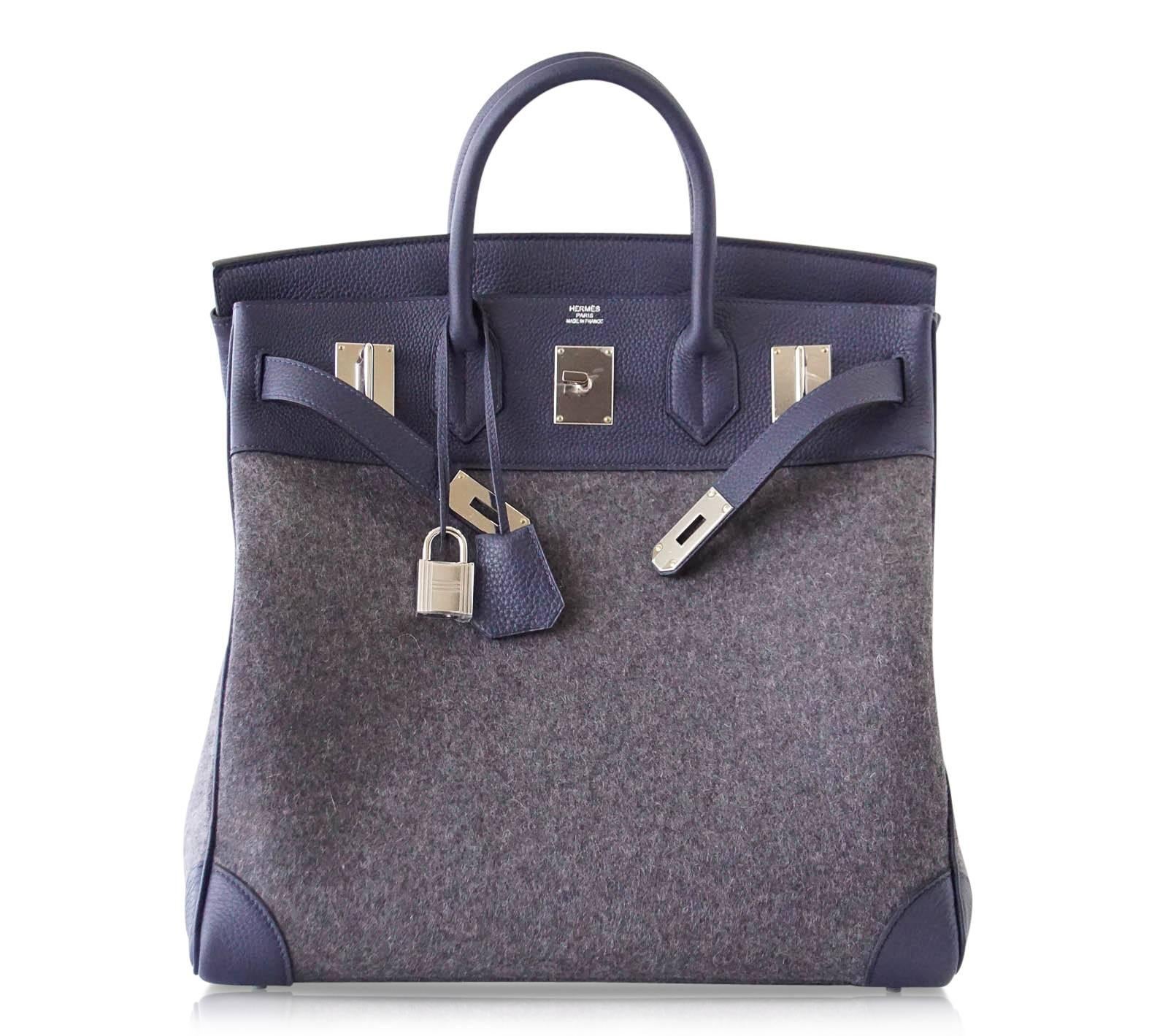 Gray Hermes Birkin 40 Bag Hac Gris Moyen Grey Todoo Feutre Blue Nuit Togo Palladium