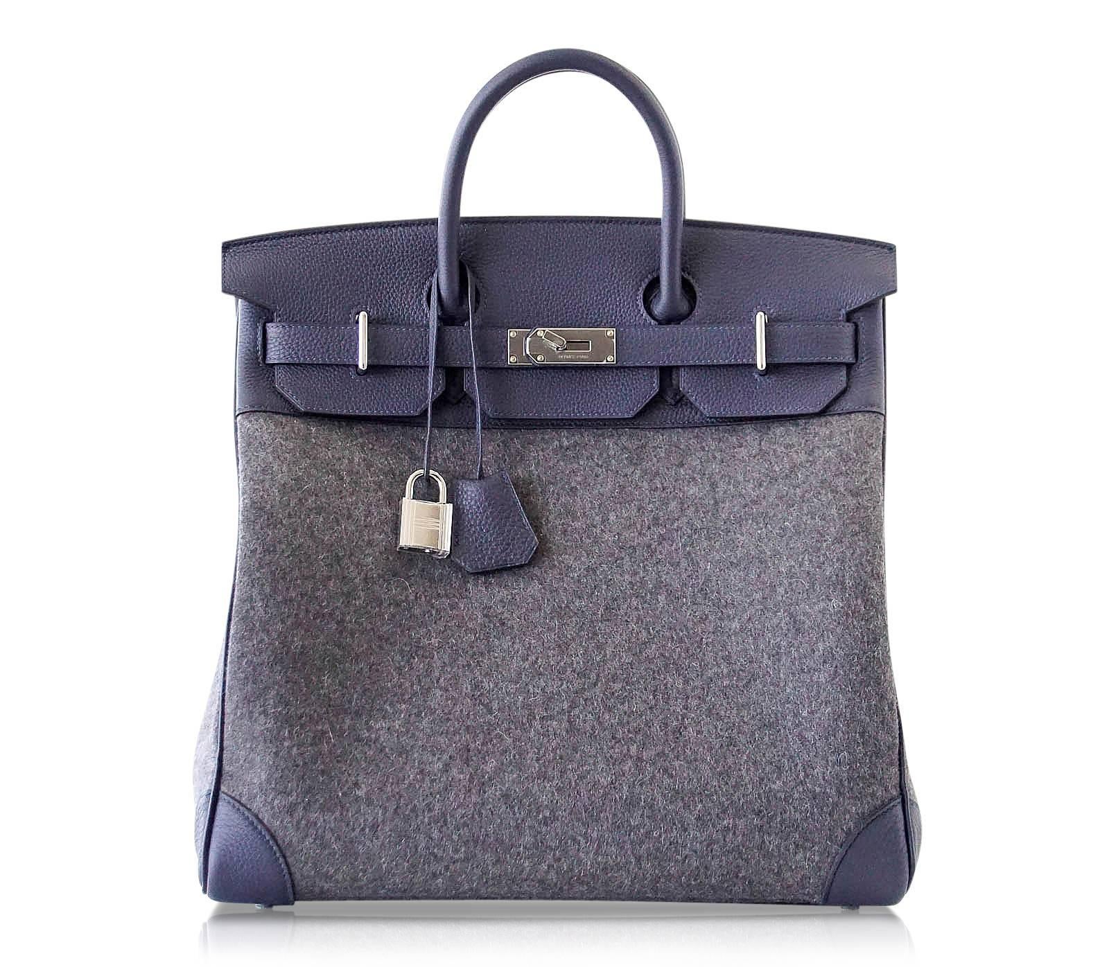 Women's or Men's Hermes Birkin 40 Bag Hac Gris Moyen Grey Todoo Feutre Blue Nuit Togo Palladium