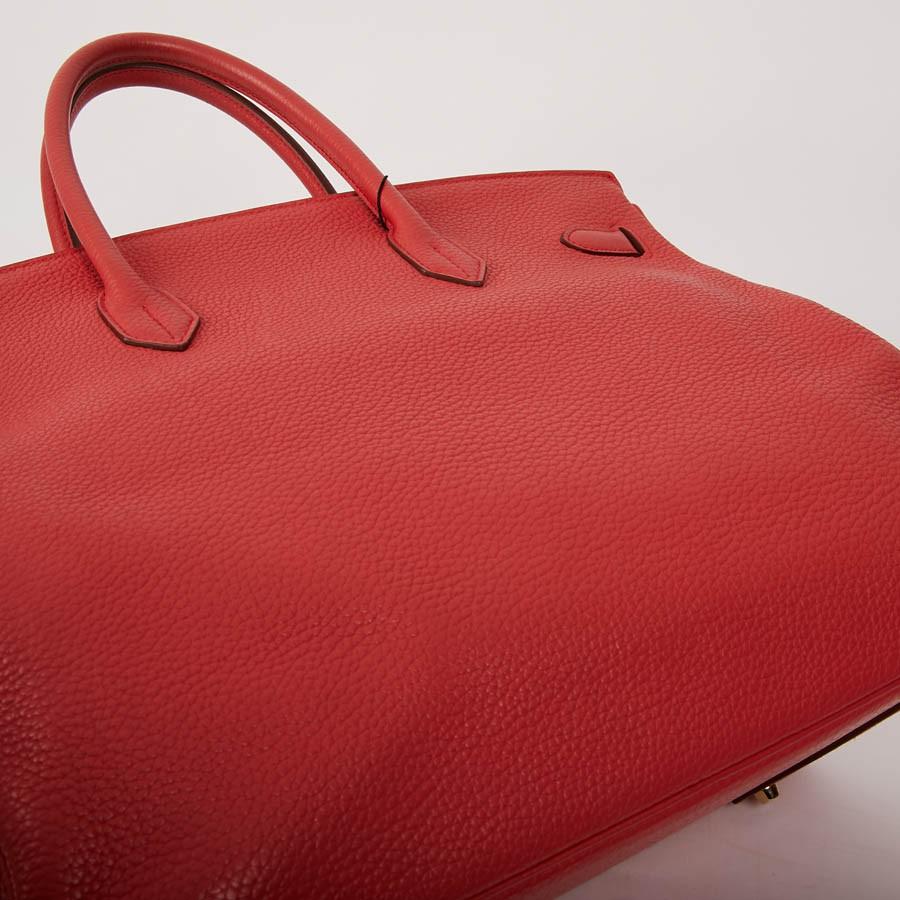 Red HERMES Birkin 40 Bag in Peony Togo Leather