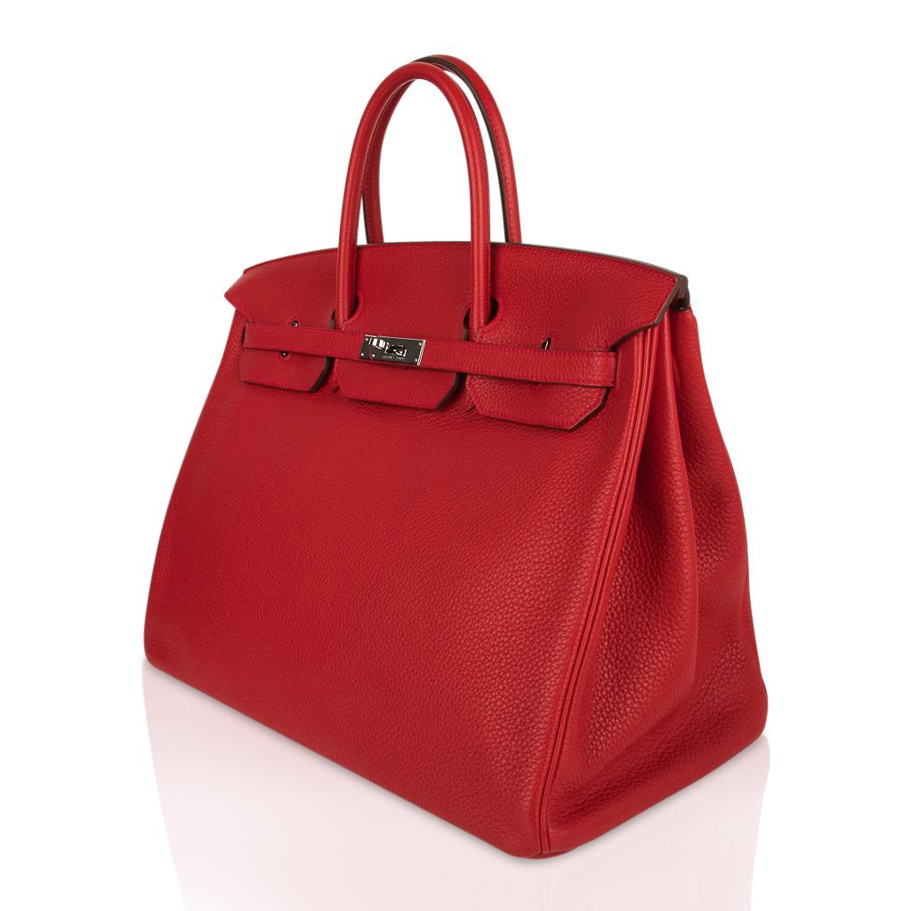 Hermes Birkin 40 Bag Rouge Casaque Togo Palladium In Good Condition In Miami, FL