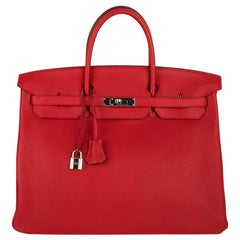 Hermes Birkin 40 Bag Rouge Casaque Togo Palladium