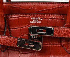 Hermes Birkin 40 Bag Rouge Red Matte Porosus Crocodile Palladium