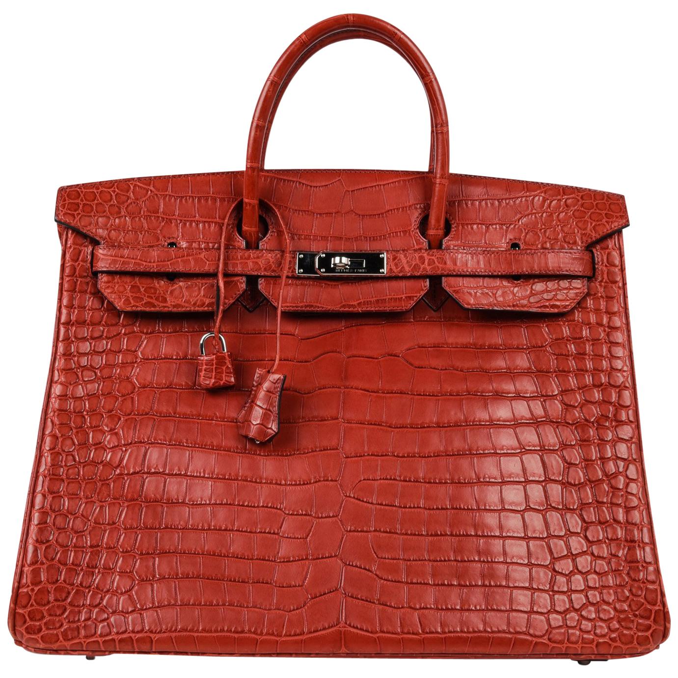 Hermes Birkin 40 Bag Rouge Red Matte Porosus Crocodile Palladium