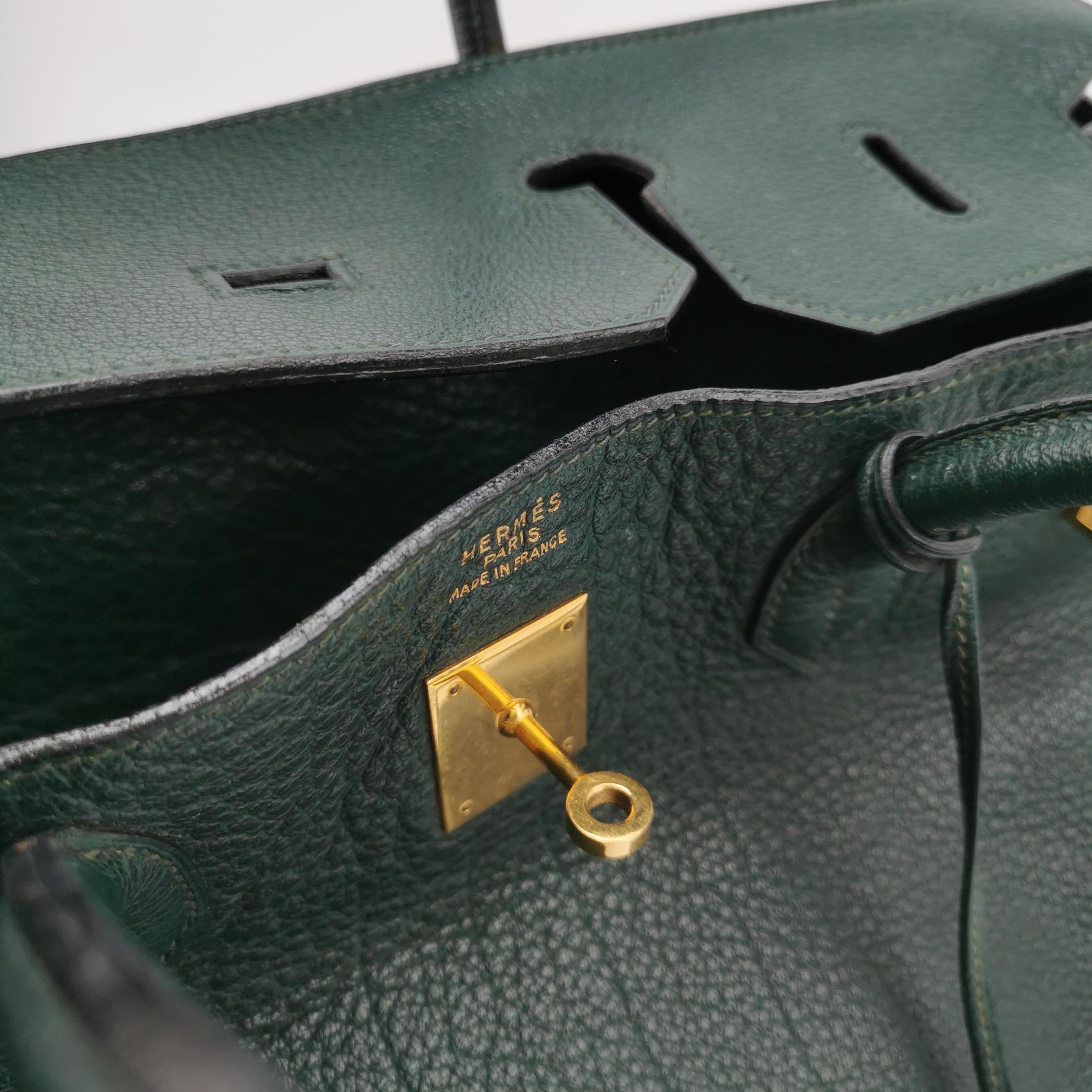 Hermes Birkin 40 Barenia Faubourg Vintage 2Q Vert Amclais Dunkelgrün Gold Hardwa im Angebot 10