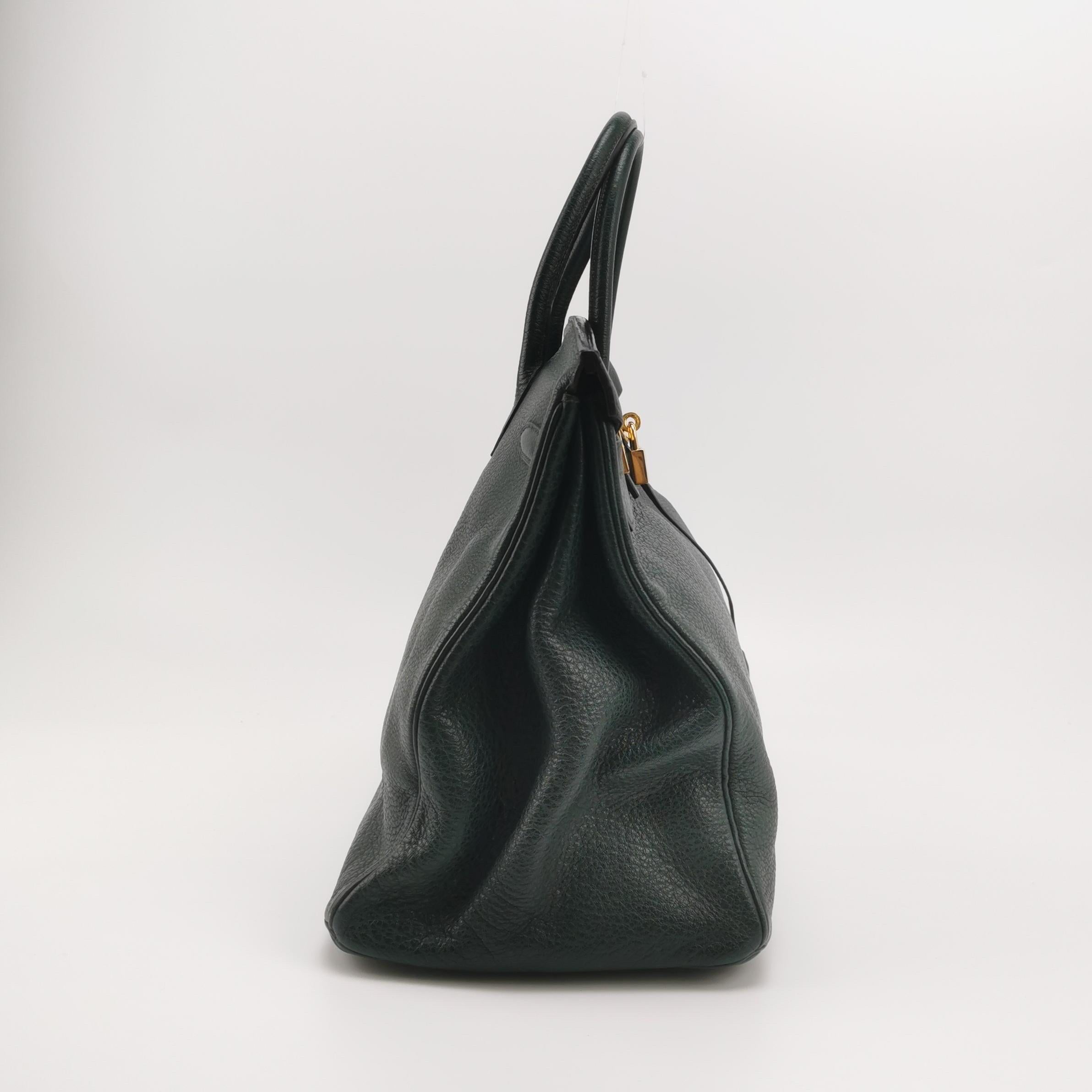 Hermes Birkin 40 Barenia Faubourg Vintage 2Q Vert Amclais Dunkelgrün Gold Hardwa im Zustand „Gut“ im Angebot in AUBERVILLIERS, FR
