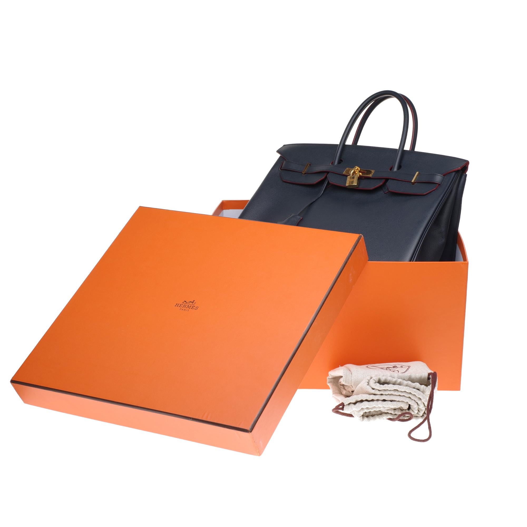 Hermès Birkin 40 bicolor handbag in blue navy epsom and burgundy, gold hardware 7