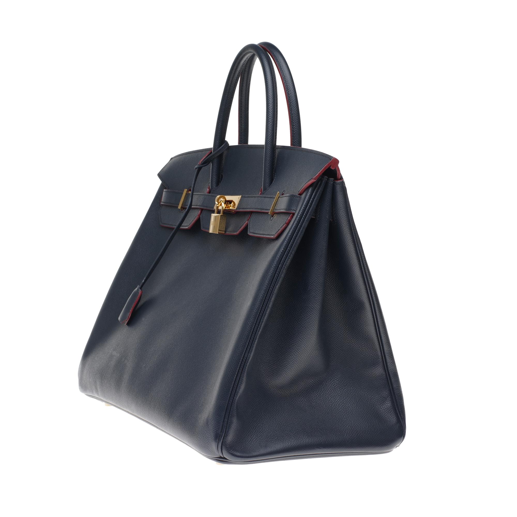 Gray Hermès Birkin 40 bicolor handbag in blue navy epsom and burgundy, gold hardware