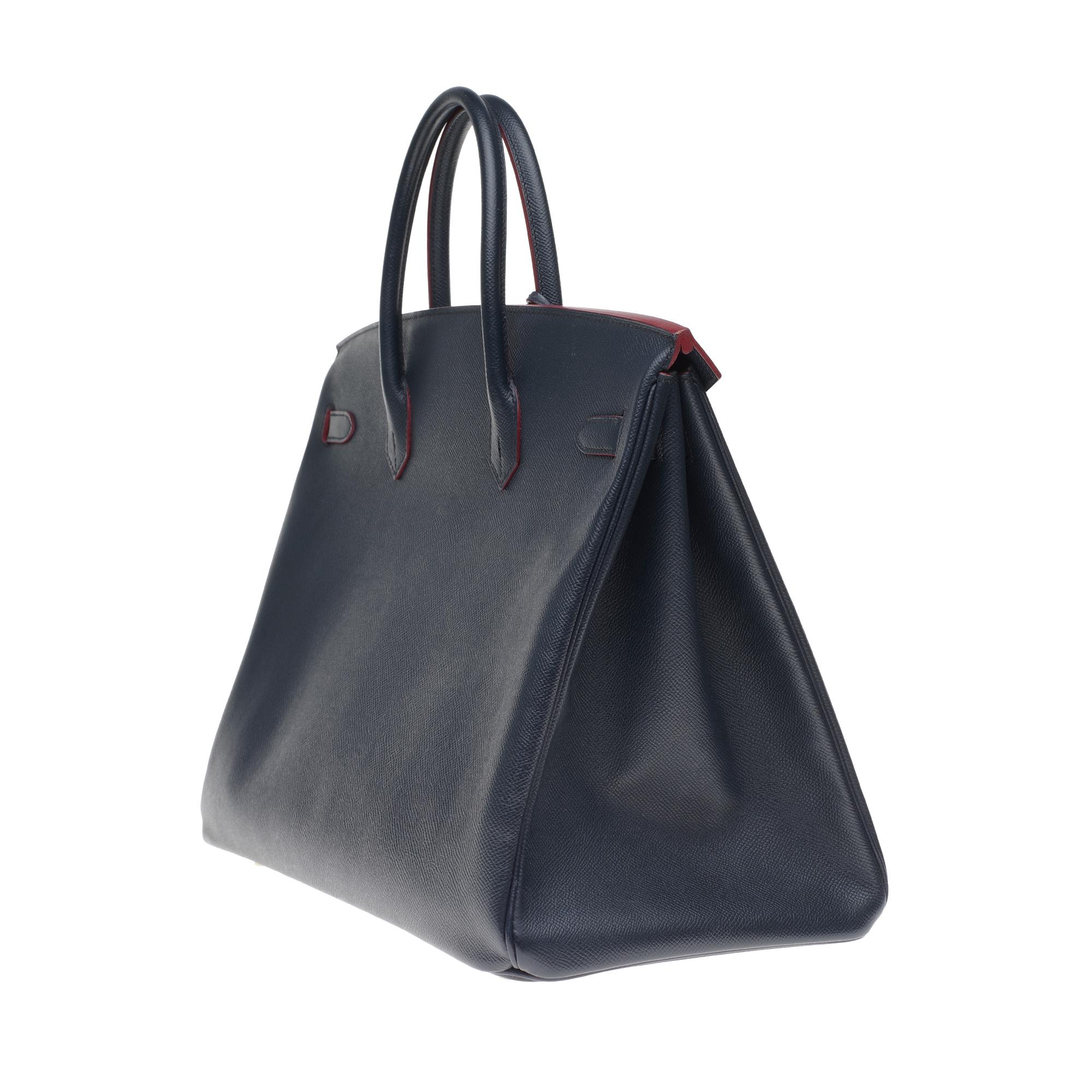 Hermès Birkin 40 bicolor handbag in blue navy epsom and burgundy, gold hardware In Excellent Condition In Paris, IDF