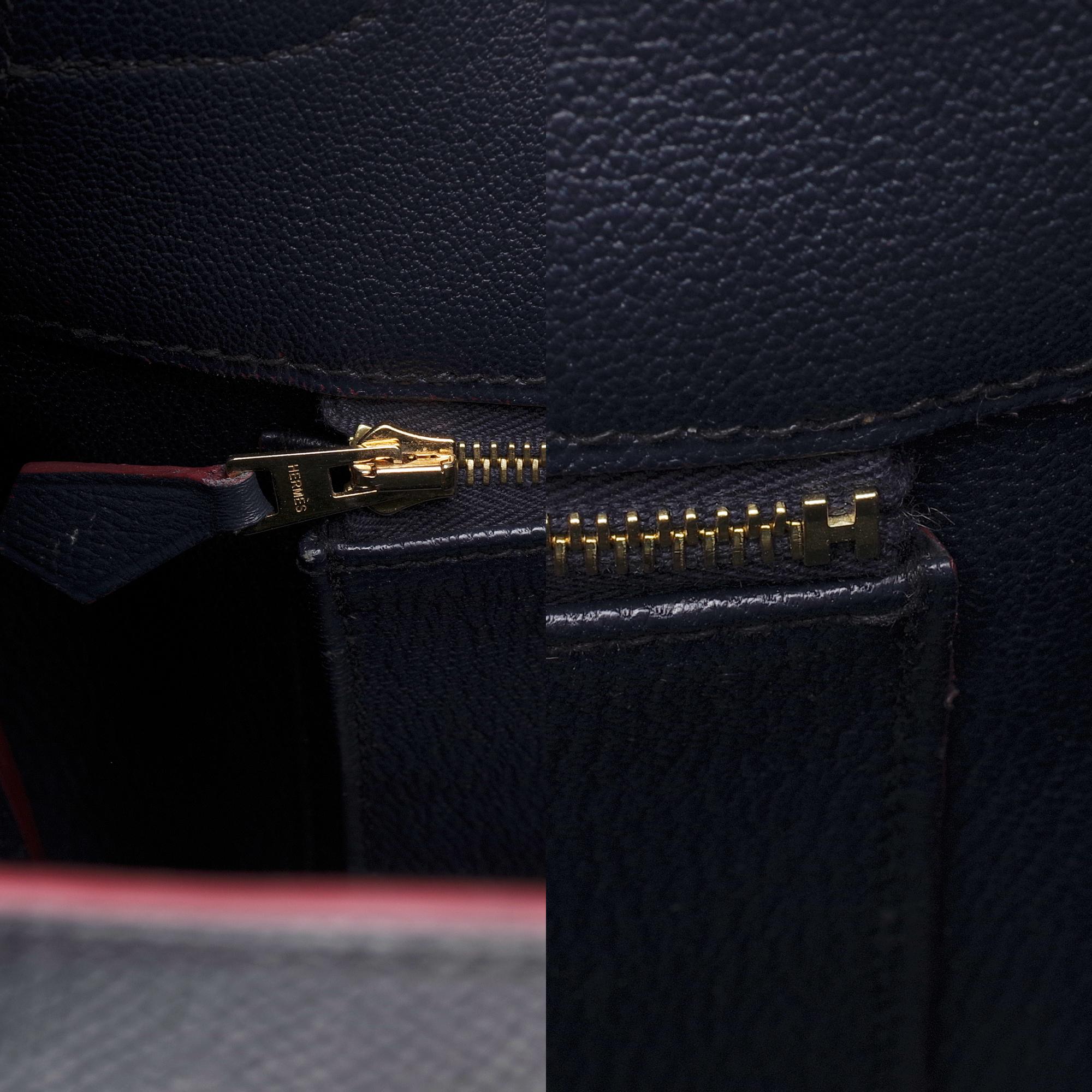 Women's or Men's Hermès Birkin 40 bicolor handbag in blue navy epsom and burgundy, gold hardware