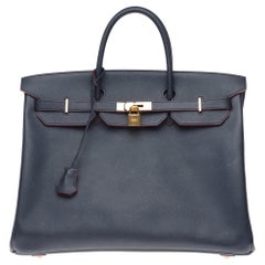 Hermès Birkin 40 bicolor handbag in blue navy epsom and burgundy, gold hardware