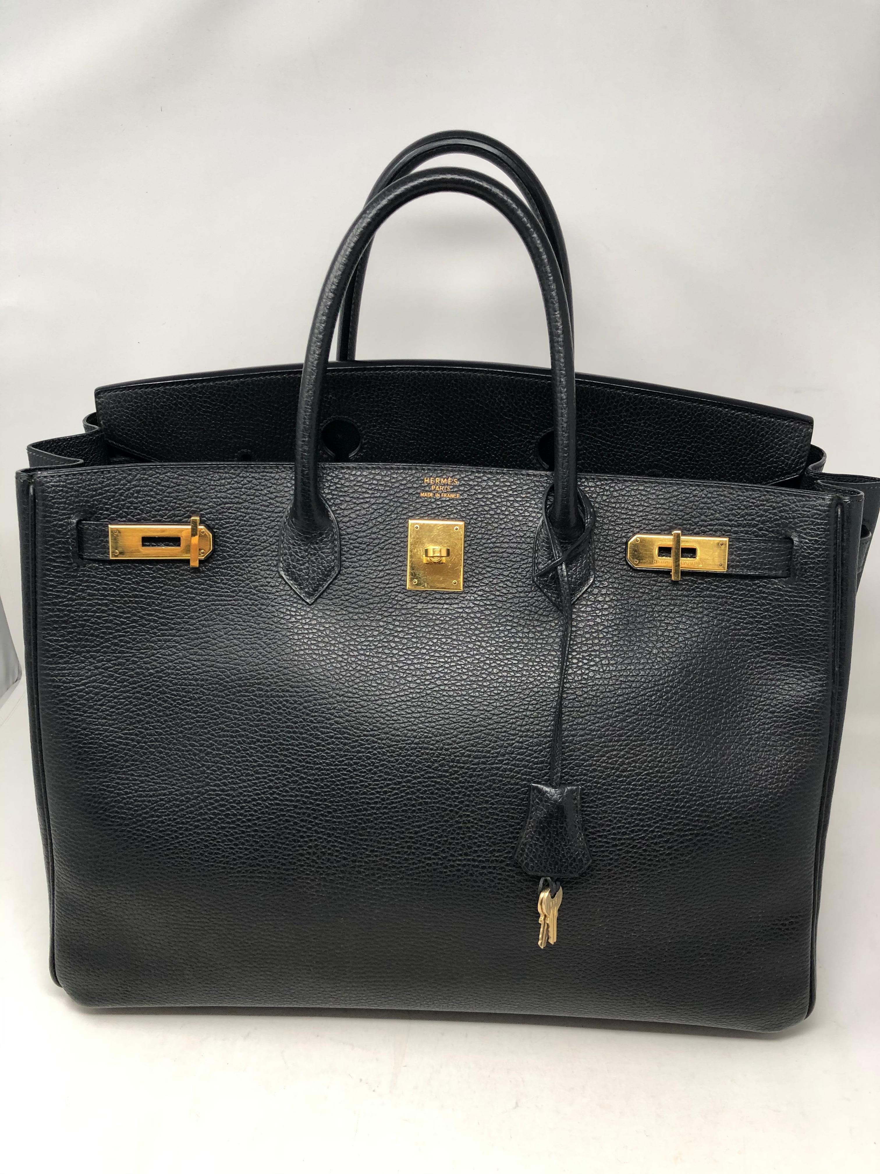 Hermes Black Birkin 40 Ardennes Leather. Gold hardware. Good condition for vintage. Retired size. Clean interior. Has great structure. Includes clochette, lock and keys. Hermes dustcover included. Guaranteed authentic. 