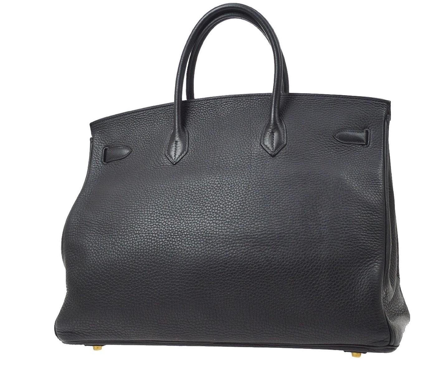 Hermes Birkin 40 Black Leather Gold Travel Carryall Men's Top Handle Tote In Good Condition In Chicago, IL