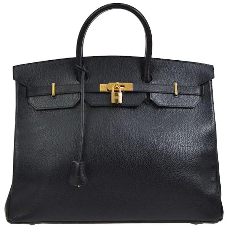 Hermes Birkin 40 Black Leather Gold Travel Carryall Top Handle Satchel ...