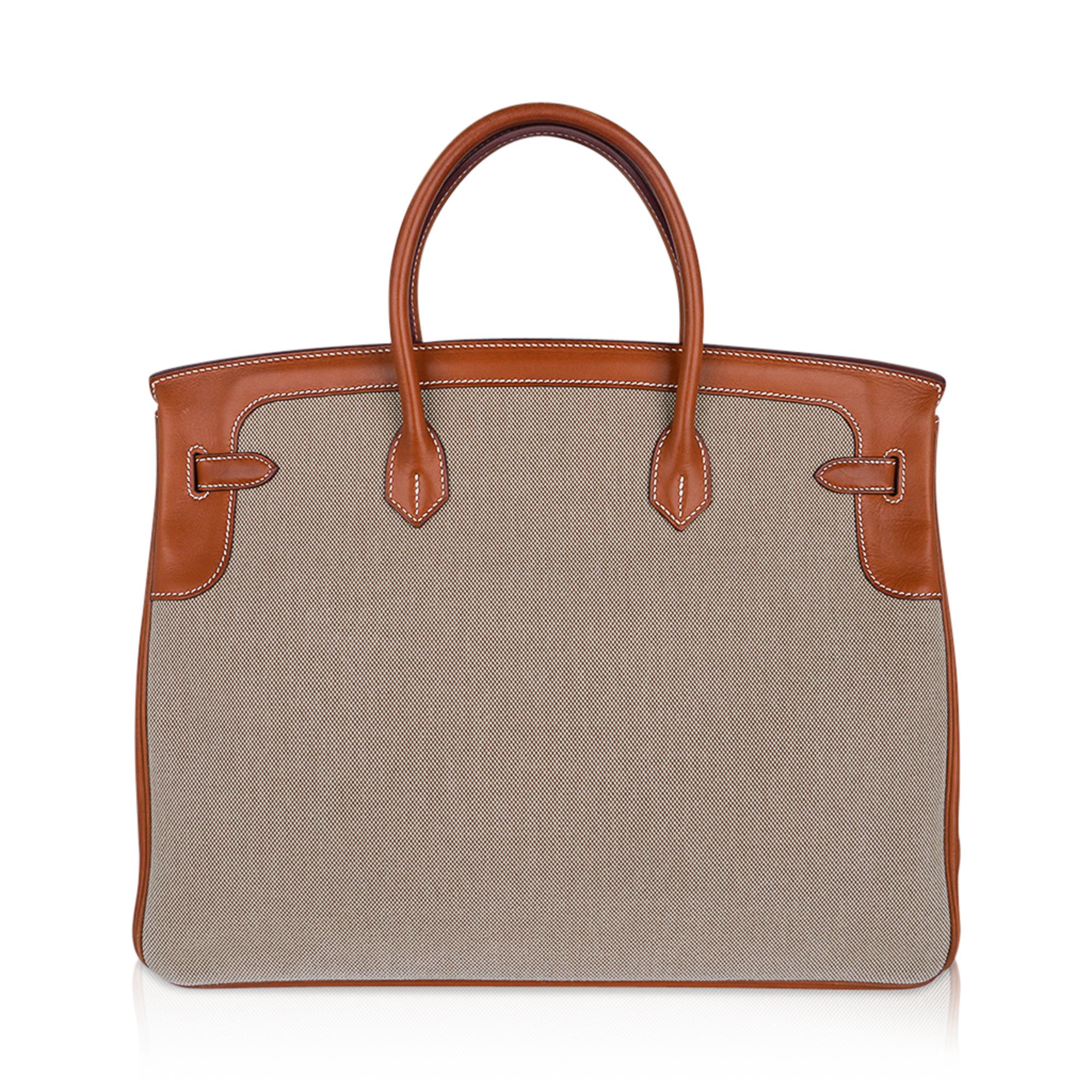 Marron Hermes Birkin 40  Sac Toile/Barenia en cuir bleu Permabrass édition limitée en vente