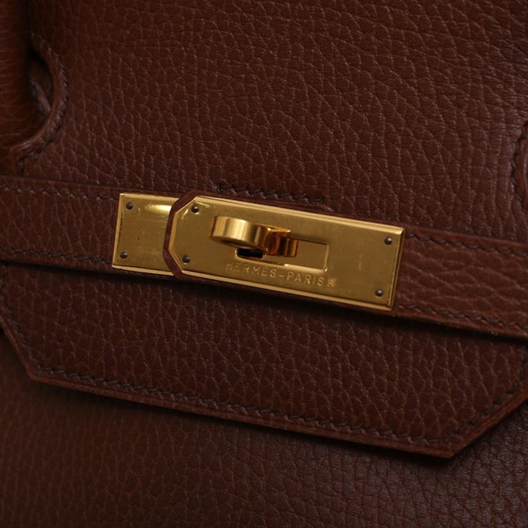 Hermes Brown Leather Travel Bag 2MA O with lock and keys