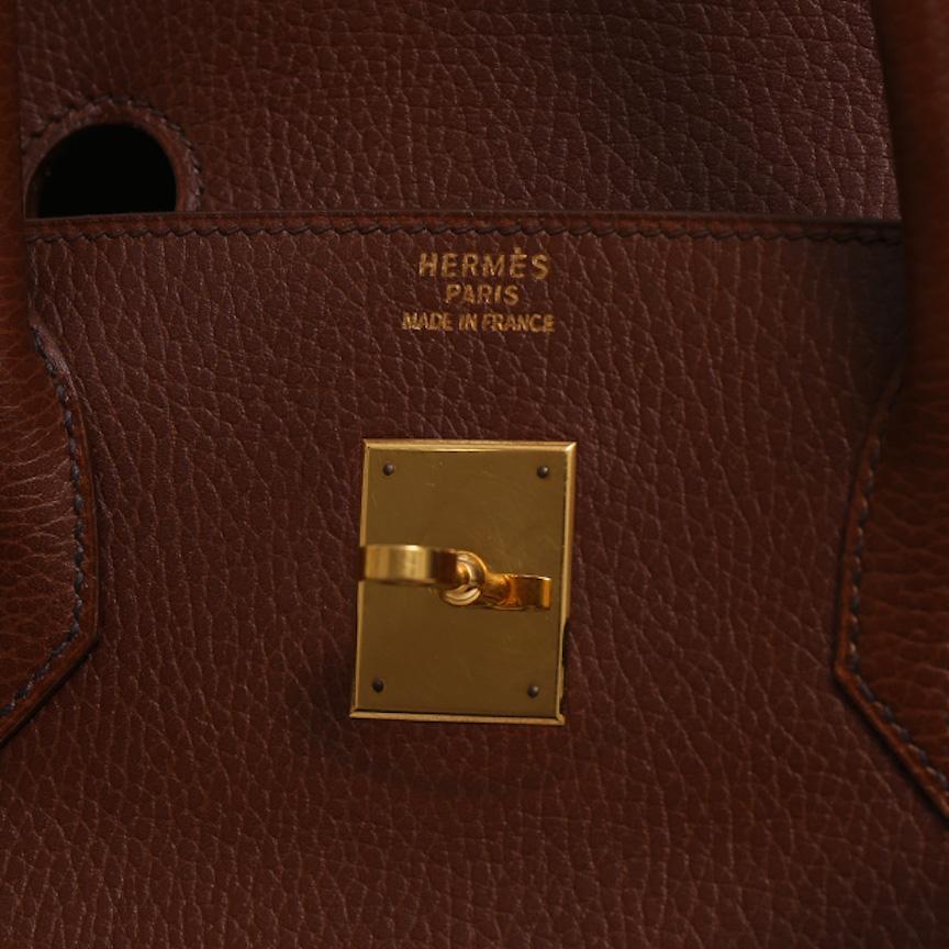 Women's Hermes Birkin 40 Dark Brown Leather Gold Travel Men's Top Handle Satchel Tote For Sale