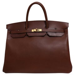 Hermes Birkin 40 Dark Brown Leather Gold Travel Men's Top Handle Satchel Tote