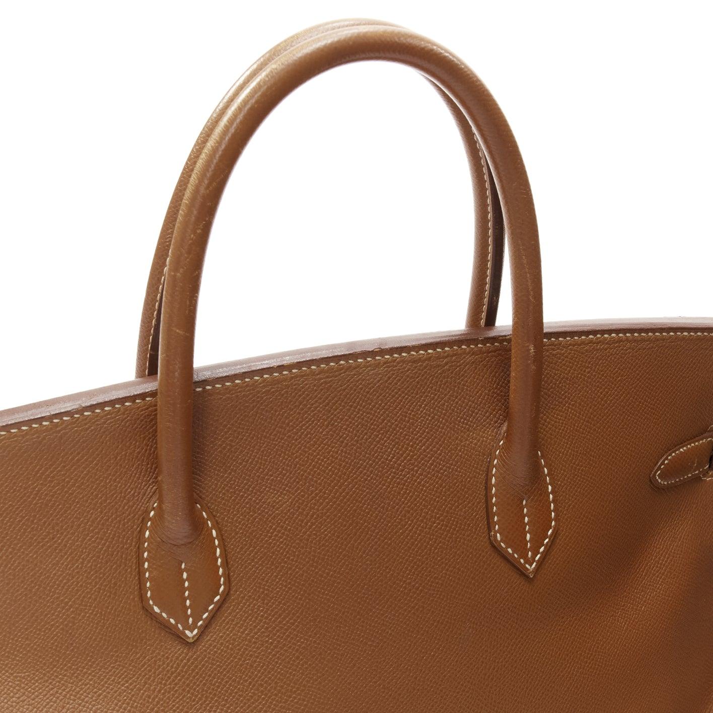 HERMES Birkin 40 Epsom brown leather gold hardware leather tote bag For Sale 5
