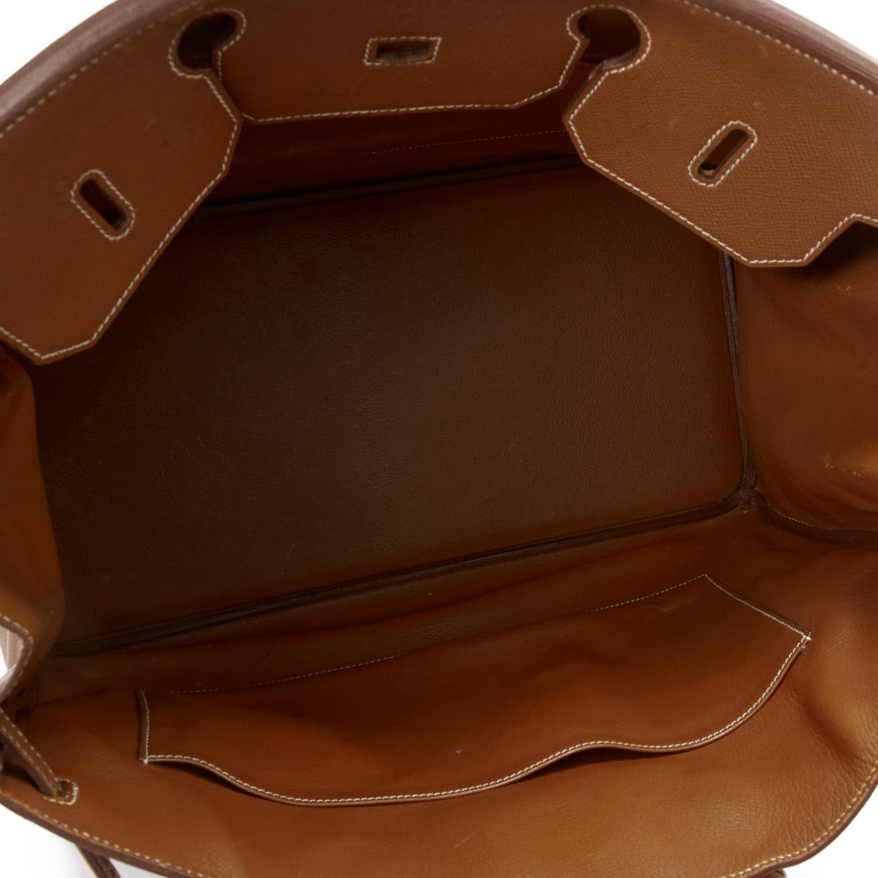 HERMES Birkin 40 Epsom brown leather gold hardware leather tote bag For Sale 7