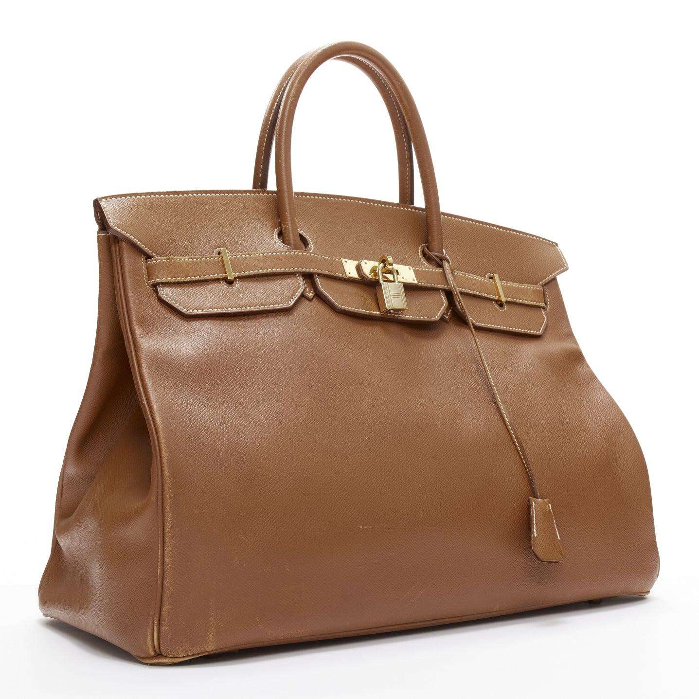 Brown HERMES Birkin 40 Epsom brown leather gold hardware leather tote bag For Sale