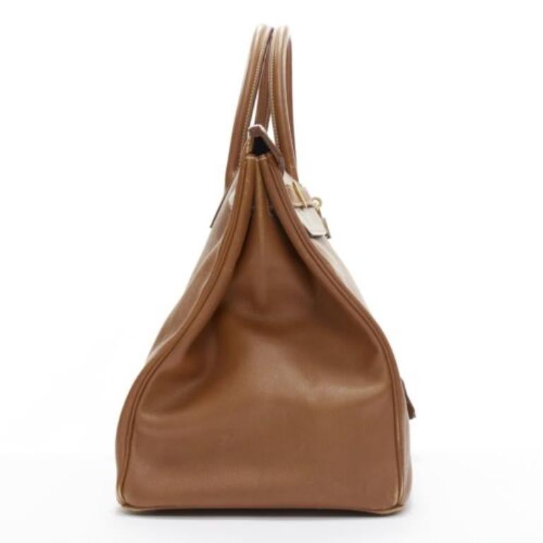HERMES Birkin 40 Epsom brown leather gold hardware leather tote bag In Fair Condition For Sale In Hong Kong, NT